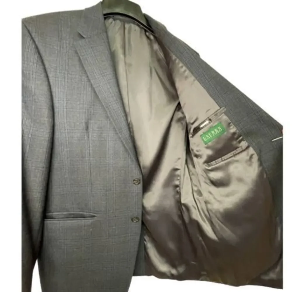 Lauren Ralph Lauren Gray‎ Glen Plaid 100% Wool Mens Sport Coat Jacket 42L